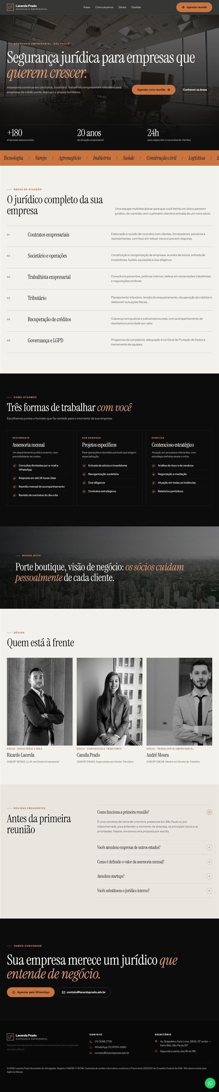 Página Lacerda Prado Advocacia Empresarial
