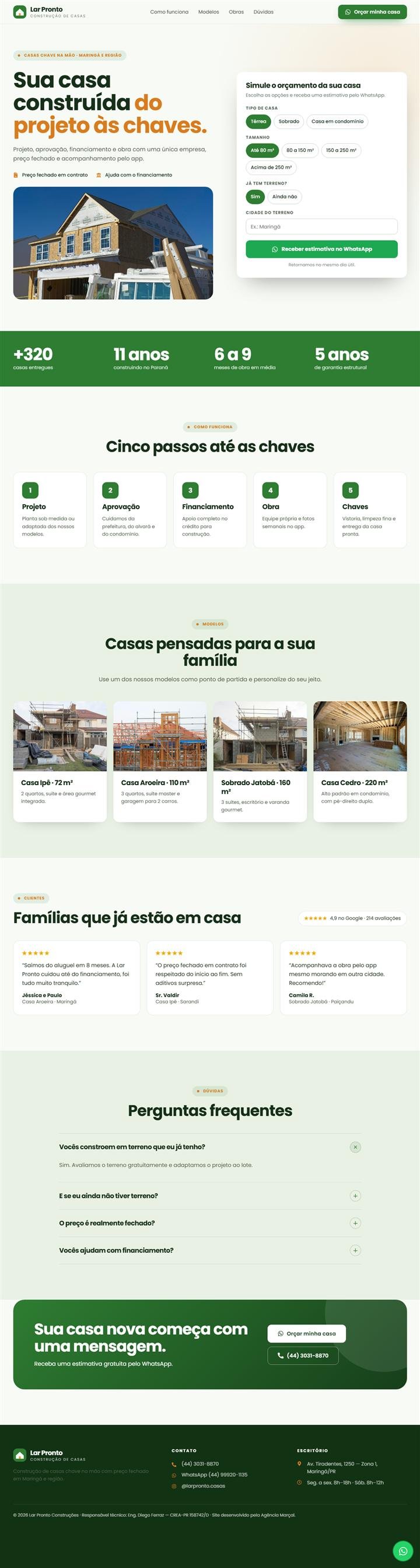 Página Lar Pronto — Construção de Casas