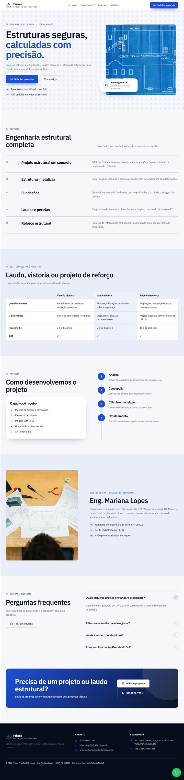Página Prisma Projetos Estruturais