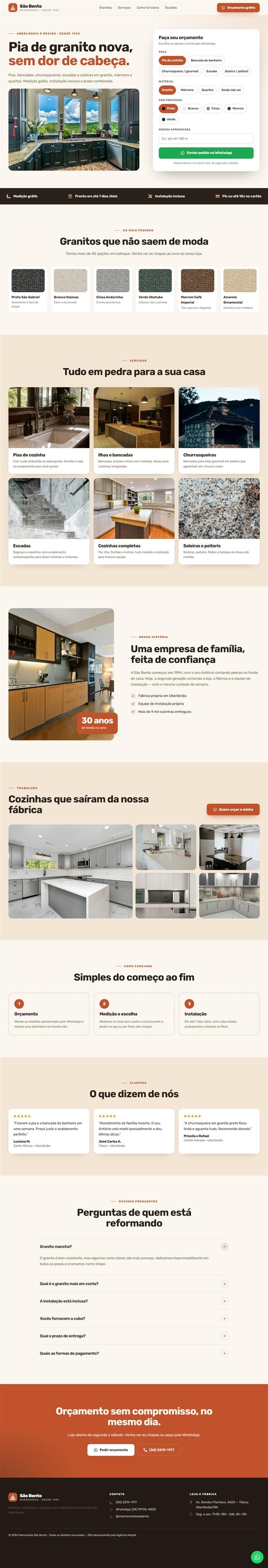 Página Marmoraria São Bento — Granitos