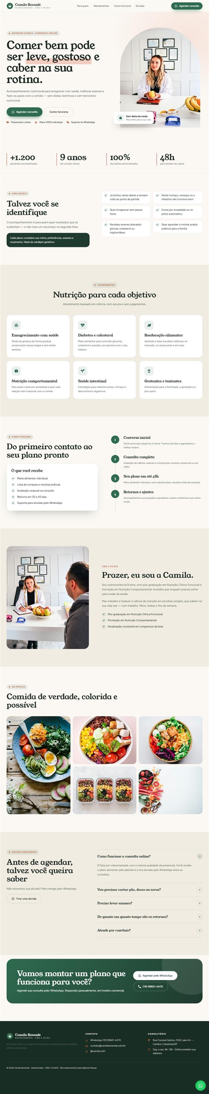 Página Camila Rezende — Nutricionista